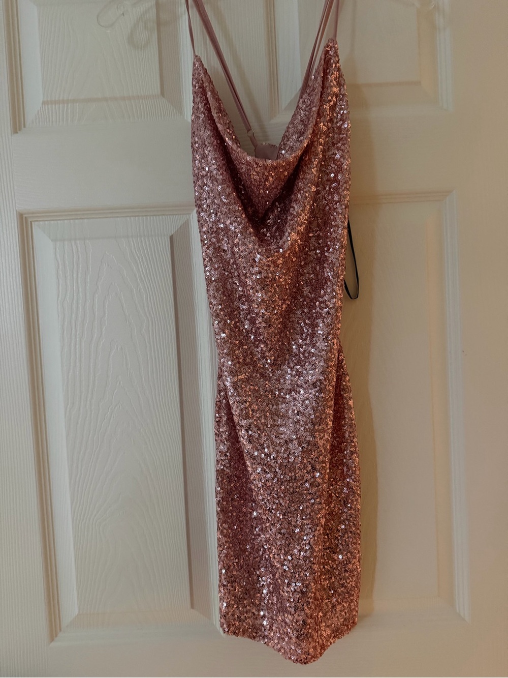 Rose Gold Sequin Slip Dress with Cowl Neck